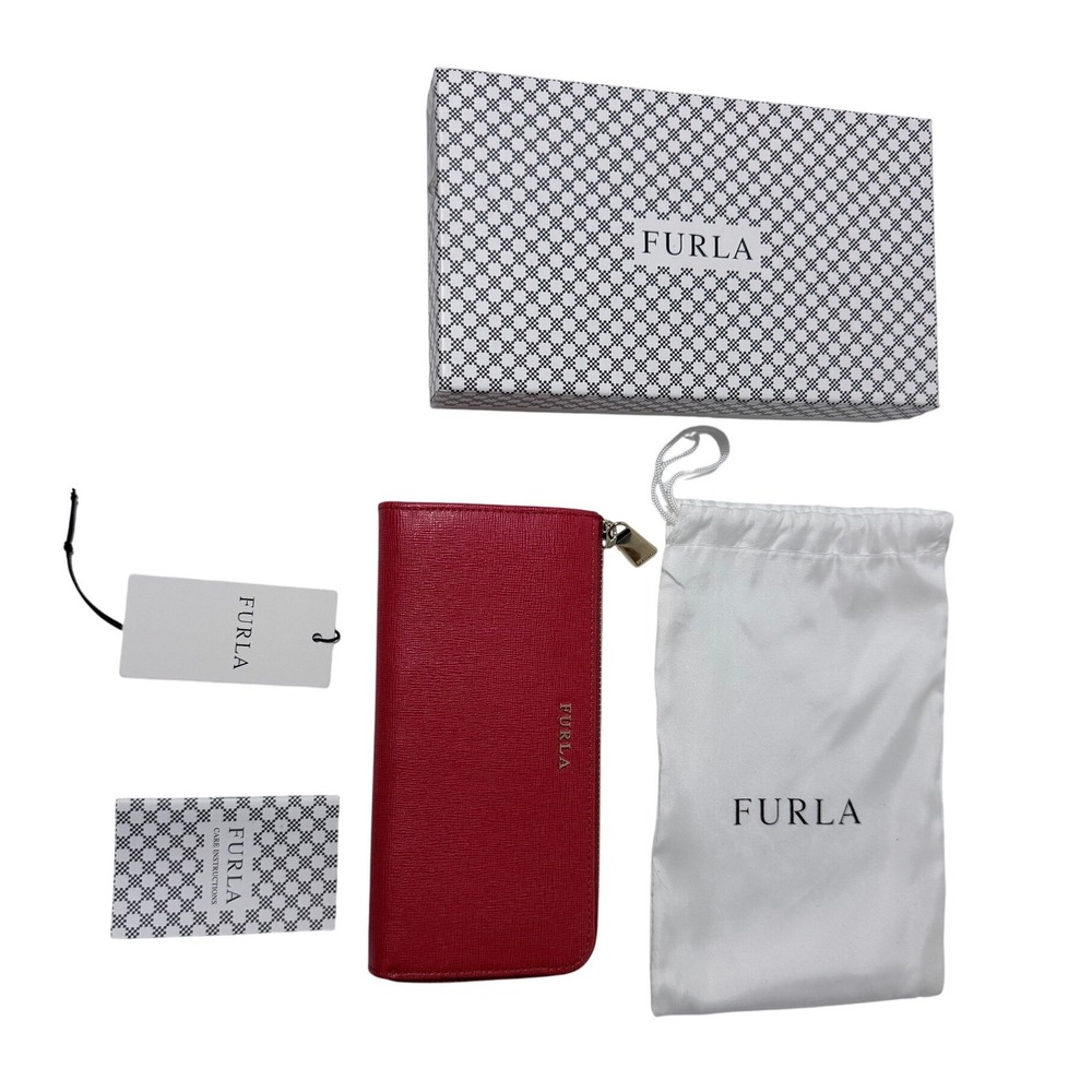 Furla Babylon Red Saffiano Leather Zip Around Wallet with Box and Dust Bag New